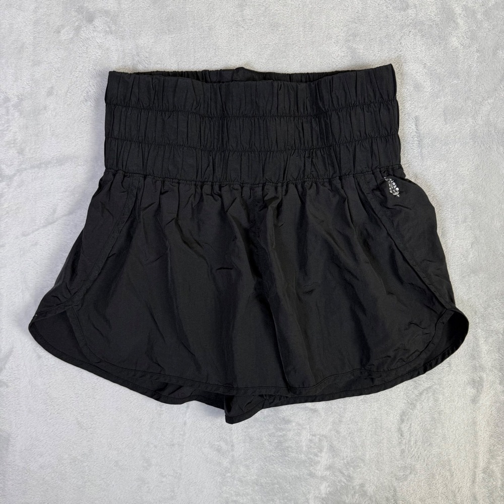 FP Movement The Way Home Shorts Women Large Black Smocked High Rise Running